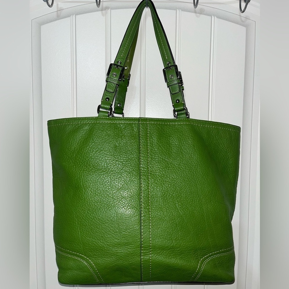 Coach Lime Green Leather Hamilton Shoulder Bag Interior Dark Blue F13083 - Picture 11 of 16